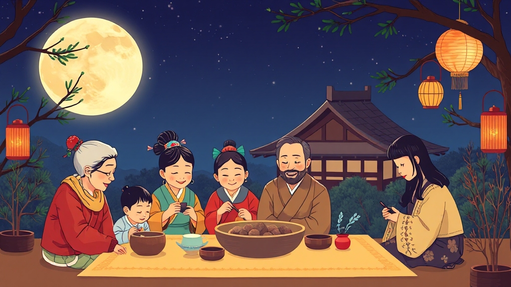 송편, 추석의 의미와 유래 (cartoon 스타일)