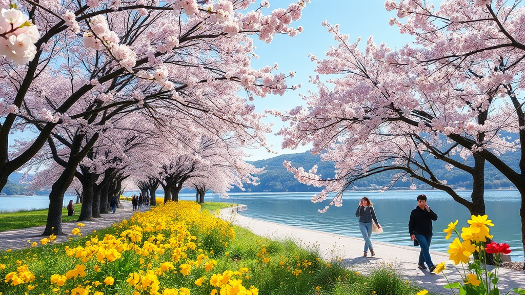봄꽃 축제와 함께하는 봄나들이 (realistic 스타일)