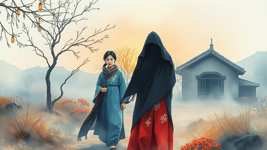 탄금 마을의 의미와 배경 (watercolor 스타일)