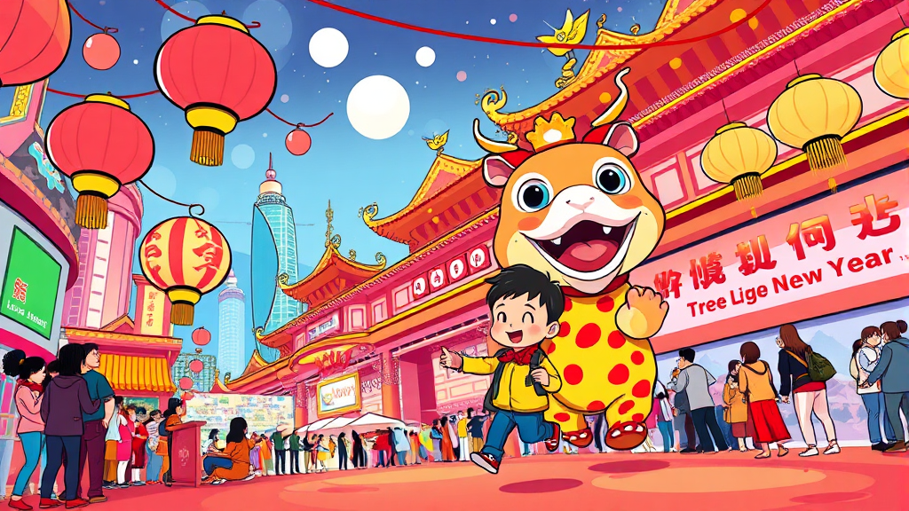 설날 롯데월드, 퍼레이드와 공연 놓치지 않고 즐기는 방법 (cartoon 스타일)