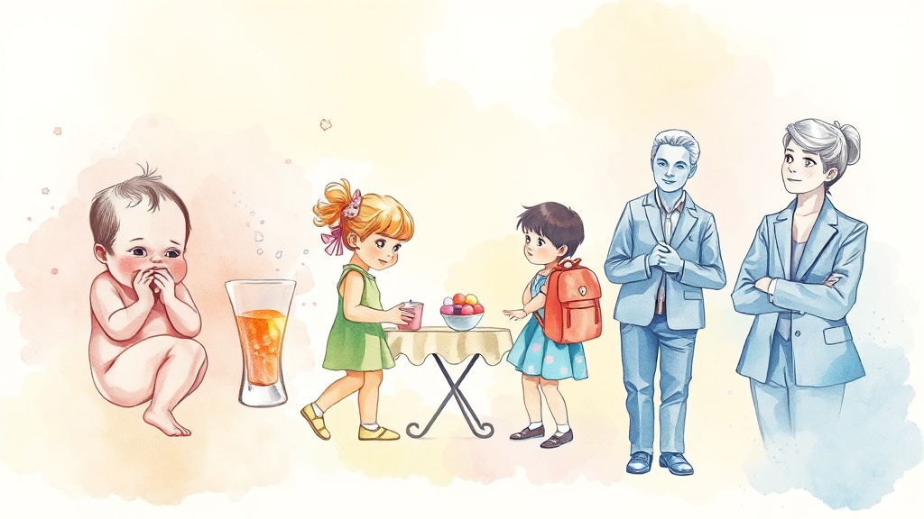 연령별 맞춤형 키 성장 영양제 추천 (watercolor 스타일)