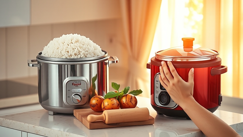 전기 vs 일반 밥솥 비교 (realistic 스타일)