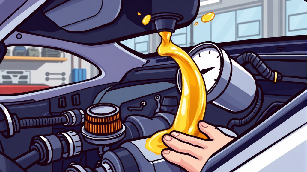 엔진오일 교환 시 주의사항 (cartoon 스타일)