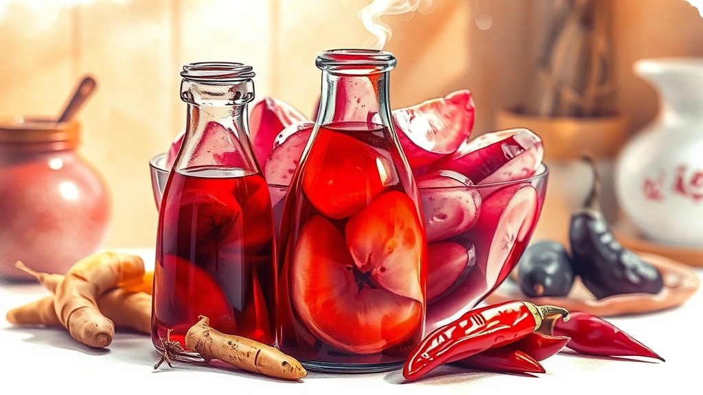 장아찌 국물 만들기와 담그기 (watercolor 스타일)