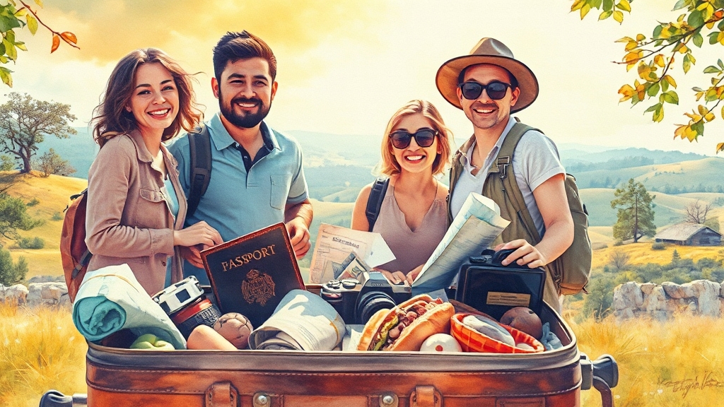 여행 필수 준비물 (watercolor 스타일)