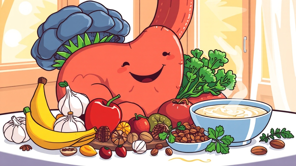 위 건강에 좋은 음식 10가지 (cartoon 스타일)