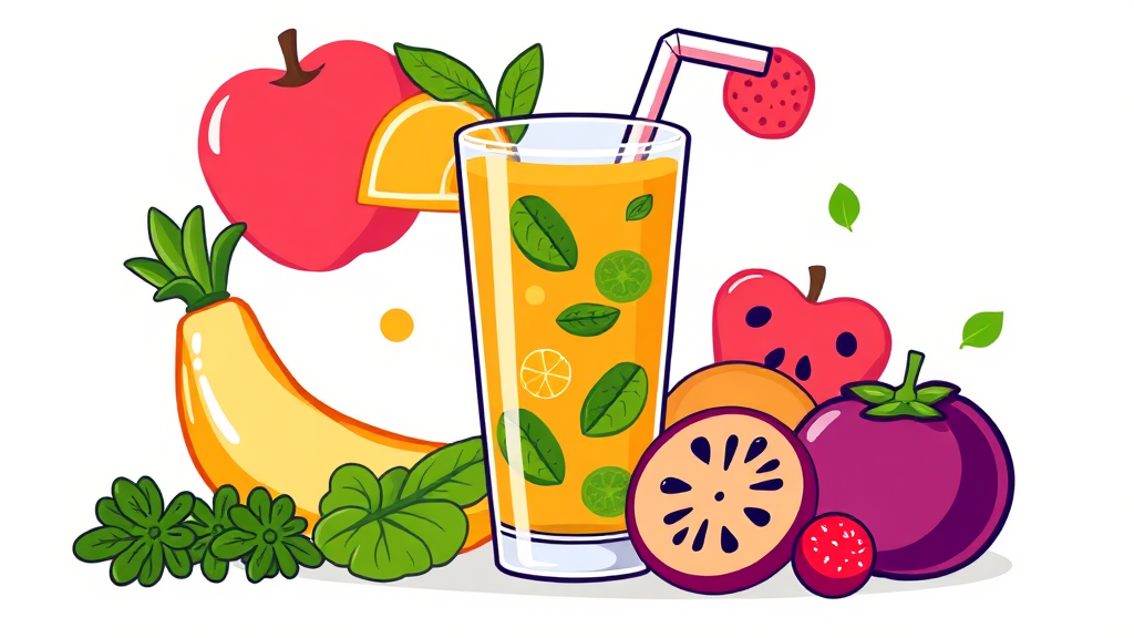 해독 주스, 몸속 정화의 시작 (cartoon 스타일)