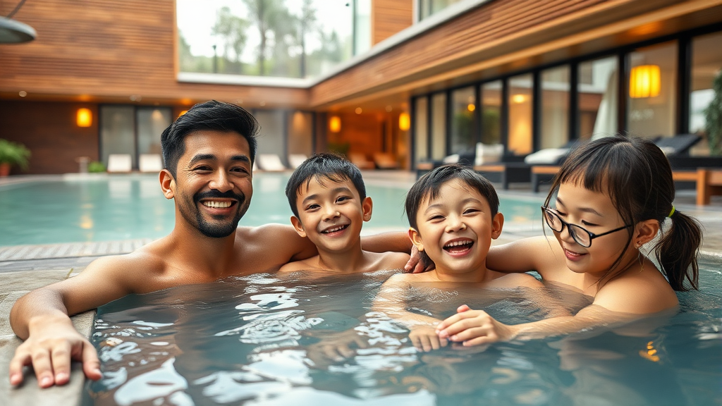 추천 가족탕 & 숙소 비교 (realistic 스타일)