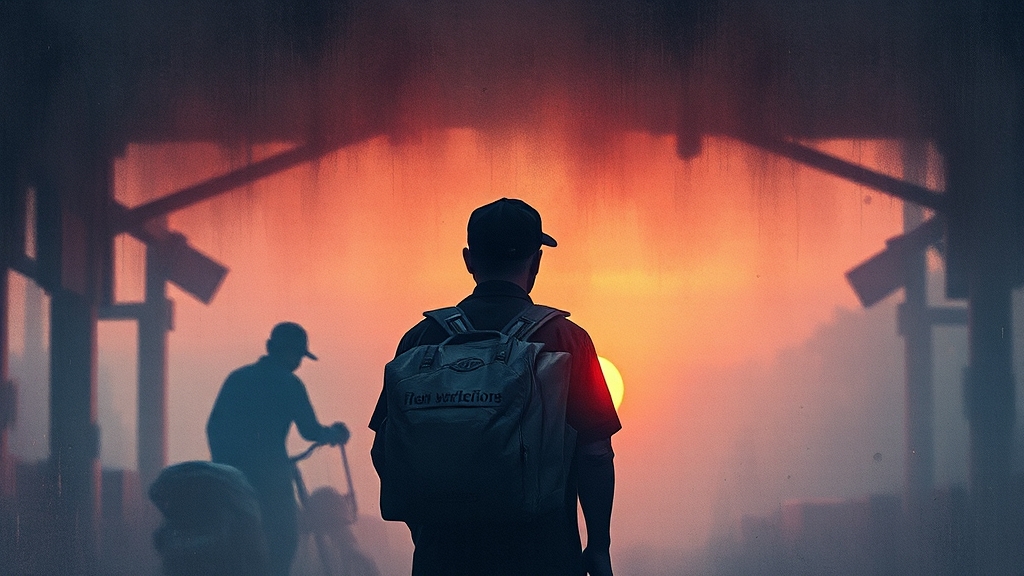 택배 노동자, 과로에 지쳐 (watercolor 스타일)